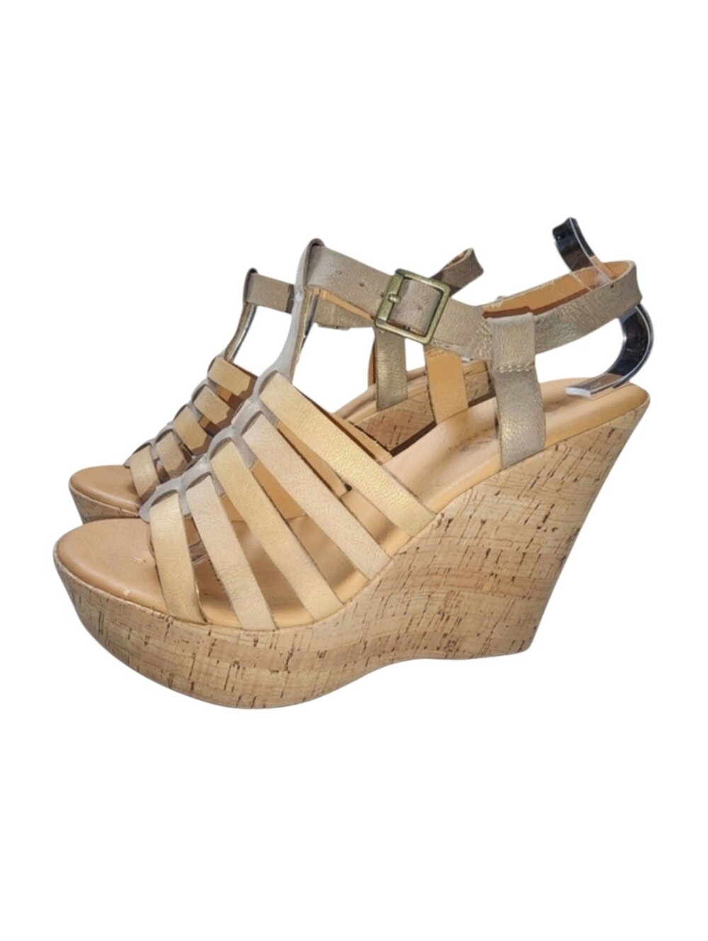 Korks Kork Ease Women's Cork Wedge Sandals Leather Bronze Tan, Women's 7​